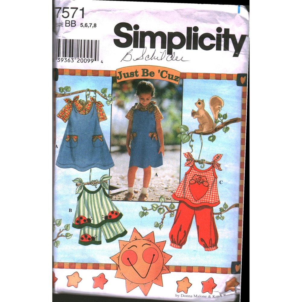 Simplicity 7571 Girls Jumper Blouse Shorts Pants Sewing Pattern Size 5 cut